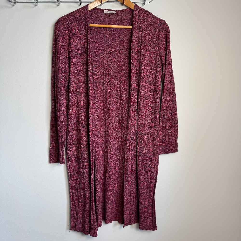 Teenbell Women's Open Front Long Sleeve Draping Cardigan Purple-Wine Office Chic